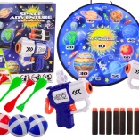 Kosmiczna gra strzelecka Space Adventure z tarczą, pistoletami i strzałkami
