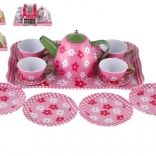 Dziecięcy metalowy zestaw do herbaty 14 szt. na tacy