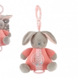 Pluszowy króliczek z nakręcaną pozytywką i grzechotką, różowy (18 × 20 cm)