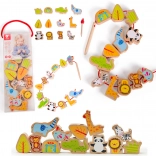 Drewniane koraliki do nawlekania Zoo Classic World, 13 szt.