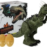 Zielony dinozaur na baterie z projektorem, dźwiękami i składaniem jaj