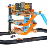 Czteropiętrowa wieża parkingowa z windą dla dzieci 3+ Samochodziki i helikopter ze zjeżdżalnią