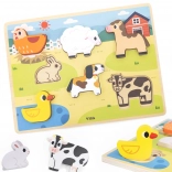 Viga drewniane puzzle Montessori Farma 2w1