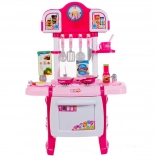Różowa kuchnia dla dzieci ze światełkami i dźwiękami z zasłonką i zegarem