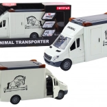 Biały transporter dla koni z otwieranymi drzwiami oraz efektami świetlnymi i dźwiękowymi