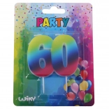 Świeczka urodzinowa cyfra 60 tęczowa