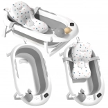 Składana wanienka dziecięca z termometrem i miękką wkładką, szara w gwiazdki