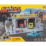 Zestaw konstrukcyjny warsztat samochodowy z metalowym autkiem