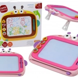 Magnetyczna tablica do rysowania 4 kolory z wymazywaniem i 4 stemplami – różowa