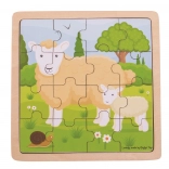 Drewniane puzzle ramkowe Owieczka z jagnięciem BIGJIGS TOYS, 18 elementów