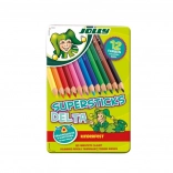 Trójkątne kredki DELTA, 12 kolorów, w metalowym pudełku