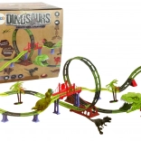 Spiralny tor wyścigowy z dinozaurami ze światłem i dźwiękiem