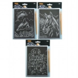 Zeskrobane srebrne obrazki A5, mix motywów, 24 szt. w pudełku