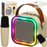 Zestaw karaoke mikrofon + przenośny głośnik BLUETOOTH USB LED beżowy