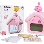 dziecięcy budzik koci domek z nocnym światłem i wyświetlaczem