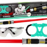 Kosmiczny zestaw: miecz świetlny z turkusowym światłem i okulary ochronne z dźwiękiem