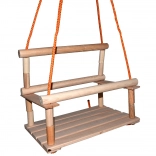 Drewniana huśtawka z barierką dla dzieci