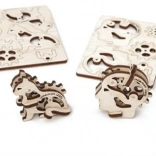 Ugears 3D mechaniczne drewniane puzzle – 4 mechaniczne breloki Symbole charakteru