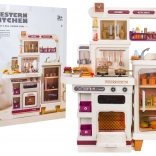 Dziecięca mega kuchnia ze światłami, dźwiękami i parą – beżowa, 93 szt. akcesoriów