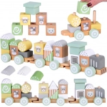 Drewniany pociąg z wagonikami i klockami