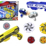 Zestaw pistoletowych wyrzutni z 4 metalowymi krążkami ze światłami – niebieski i żółty