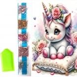 Diamentowa mozaika na płótnie Kwiatowy Jednorożec 23 × 30 cm