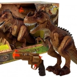 Interaktywny tyranozaur rex z parą, światłami i dźwiękami + pistolet