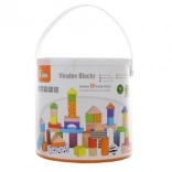 Drewniane klocki konstrukcyjne w wiaderku – 50 elementów