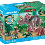 Playmobil Dinos triceratops z młodym i badaczem