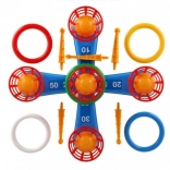 Dziecięca zabawa rzutowa z pierścieniami i koszykami z piłeczkami w siateczce