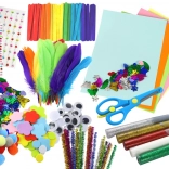 Kreatywny zestaw dla małych artystów naklejki pompony piórka brokaty