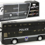 Dwupiętrowy policyjny autobus z napędem ciernym i efektami świetlnymi oraz dźwiękowymi