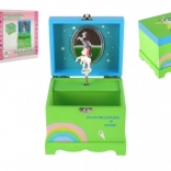 Muzyczna szkatułka na biżuterię z jednorożcem z drewna, zielona