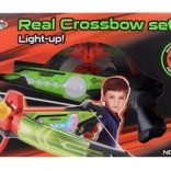 Świecąca dziecięca kusza z strzałami z przyssawką i tarczą – zestaw strzelecki na baterie, 6+