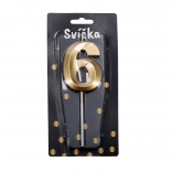 Świeczka urodzinowa numer 6 Złota