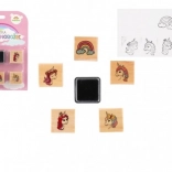 Drewniane stemple z poduszką – jednorożce i tęcza (5+1), 3 × 3 cm