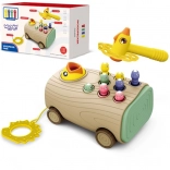 WOOPIE 3w1 gra zręcznościowa z drewnem i robaczkami – sorter, gra do wbijania i wózek do ciągnięcia dla maluchów