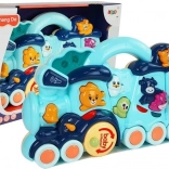 Interaktywna niebieska lokomotywa dla dzieci z odgłosami zwierząt i efektami świetlnymi