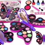 Dziecięcy zestaw do makijażu motyl fioletowy – cienie do powiek, błyszczyki i lakiery