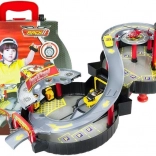 Dwupoziomowy parking dla aut w walizce w kształcie koła