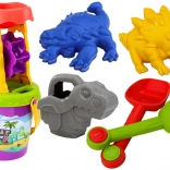 Zestaw do piasku dinozaury z młynkiem – łopatka, grabki, konewka i foremki