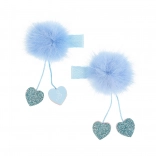 Spinki do włosów z pomponem i serduszkami niebieskie