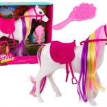 Biały koń do czesania z siodłem – figurka dla dzieci