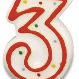 Świeczka na tort cyfra 3, 7,3 cm