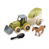 Traktor do skręcania z przyczepą dla koni – zestaw konstrukcyjny dla dzieci 3+