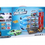 Stacja parkingowa z 6 metalowymi autami 55x40x44 cm