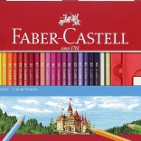 Drewniane sześciokątne kredki FABER-CASTELL 48 szt. w metalowym etui z temperówką, gumką i ołówkami