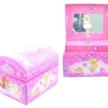 Różowa grająca szkatułka na biżuterię z baletnicą i lusterkiem