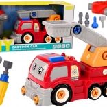 Kreskówkowa ciężarówka z żurawiem do rozkręcania DIY – czerwona