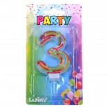 Świeczka urodzinowa cyfra 3 w paski